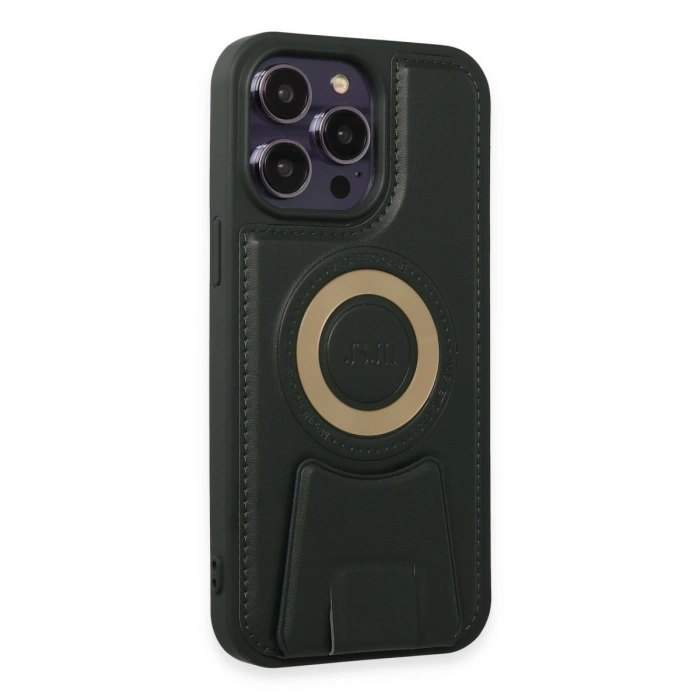 Apple İphone 14 Pro Kılıf Merkür Magneticsafe Standlı Kapak - Koyu Yeşil