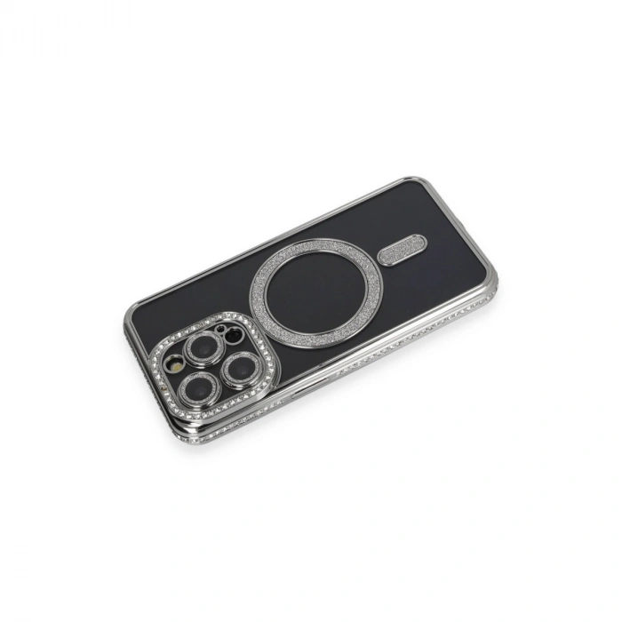 Apple İphone 14 Pro Max Kılıf Joke Simli Magneticsafe Kılıf - Gri