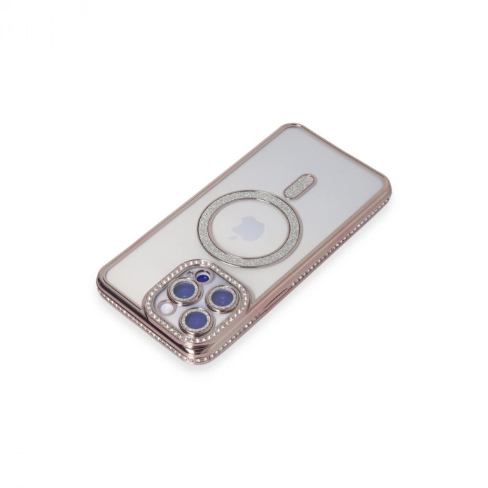 Apple İphone 14 Pro Max Kılıf Joke Simli Magneticsafe Kılıf - Pembe