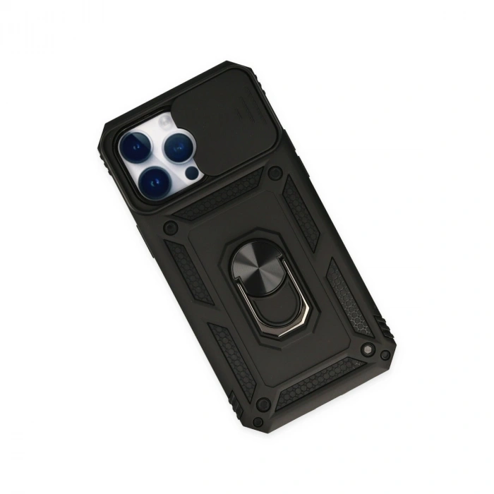 Apple İphone 14 Pro Max Kılıf Pars Lens Yüzüklü Silikon - Siyah
