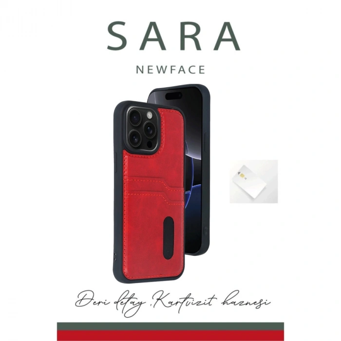 Apple İphone 14 Pro Max Kılıf Sara Kartvizitli Deri Kılıf - Lacivert
