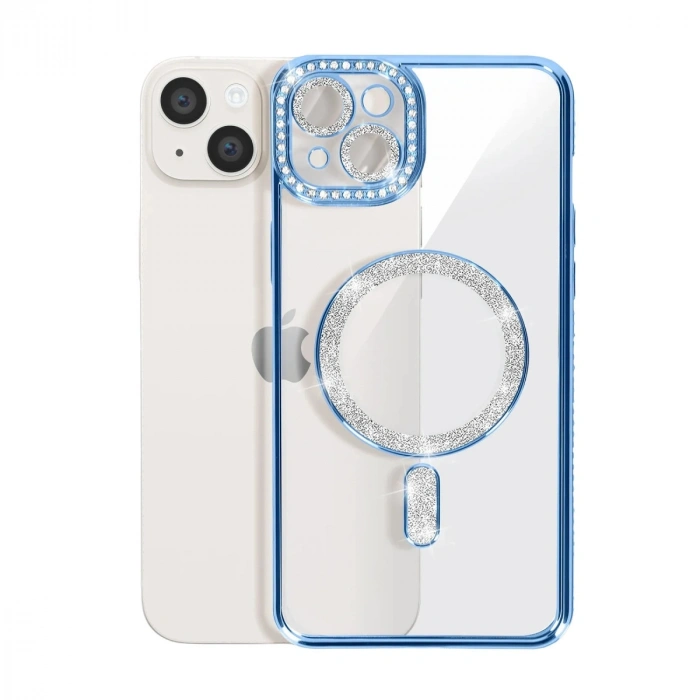 Apple İphone 15 Kılıf Joke Simli Magneticsafe Kılıf - Mavi