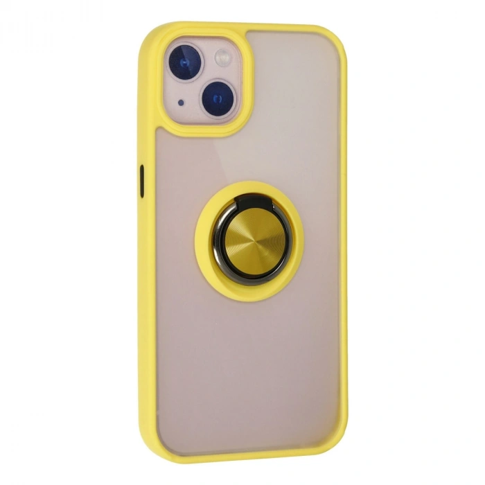 Apple İphone 15 Kılıf Montreal Yüzüklü Silikon Kapak - Sarı