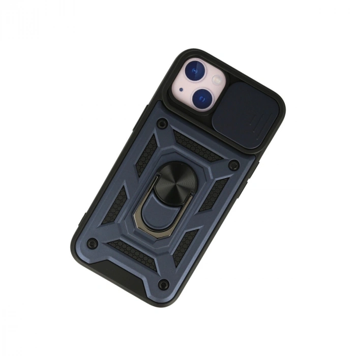 Apple İphone 15 Kılıf Pars Lens Yüzüklü Silikon - Lacivert