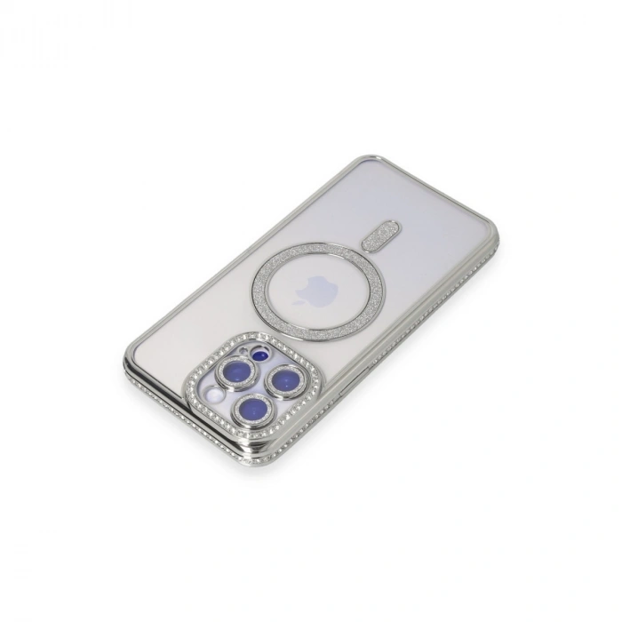 Apple İphone 15 Pro Kılıf Joke Simli Magneticsafe Kılıf - Gümüş