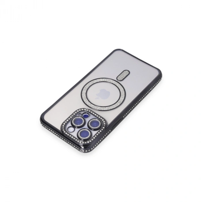 Apple İphone 15 Pro Kılıf Joke Simli Magneticsafe Kılıf - Siyah