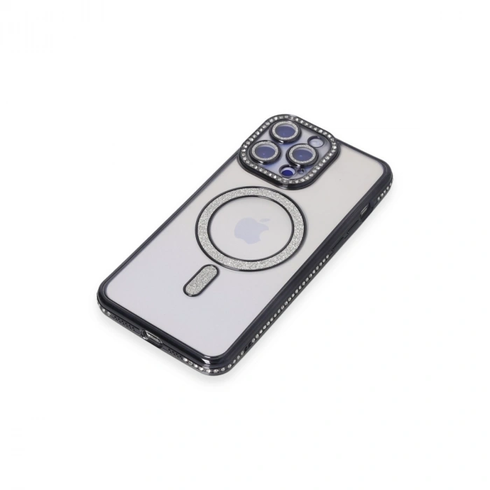 Apple İphone 15 Pro Kılıf Joke Simli Magneticsafe Kılıf - Siyah