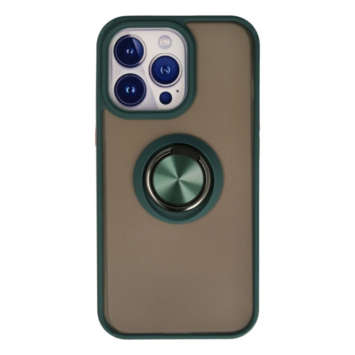 Apple İphone 15 Pro Kılıf Montreal Yüzüklü Silikon Kapak - Yeşil