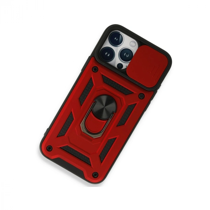 Apple İphone 15 Pro Kılıf Pars Lens Yüzüklü Silikon - Kırmızı