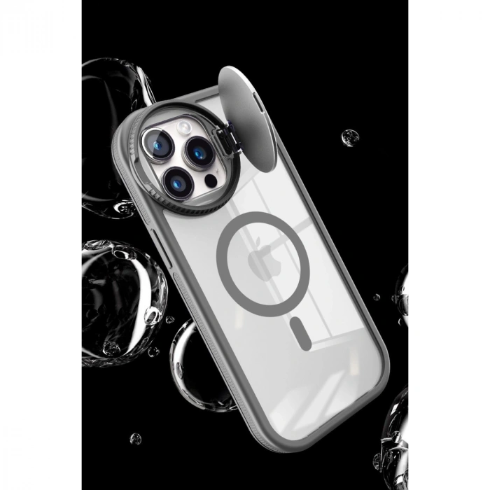 Apple İphone 15 Pro Kılıf Teleskop Lens Magsafe Silikon Kapak - Siyah