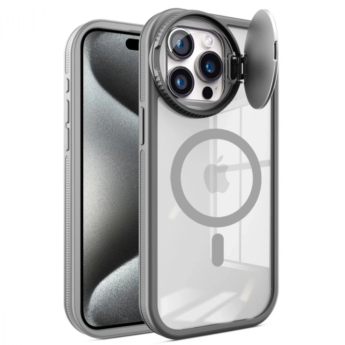 Apple İphone 15 Pro Kılıf Teleskop Lens Magsafe Silikon Kapak - Titan Gri