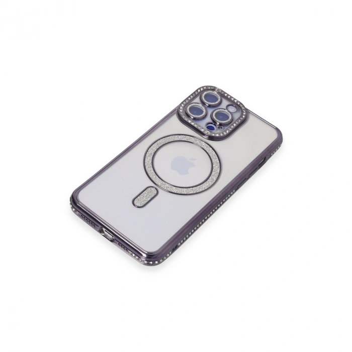 Apple İphone 15 Pro Max Kılıf Joke Simli Magneticsafe Kılıf - Derin Mor