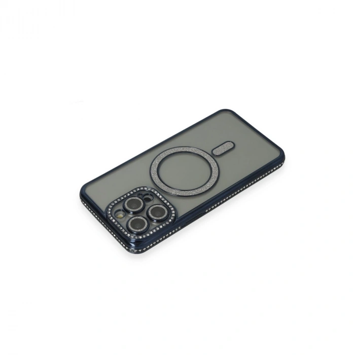 Apple İphone 15 Pro Max Kılıf Joke Simli Magneticsafe Kılıf - Lacivert