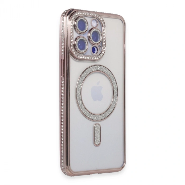 Apple İphone 15 Pro Max Kılıf Joke Simli Magneticsafe Kılıf - Pembe