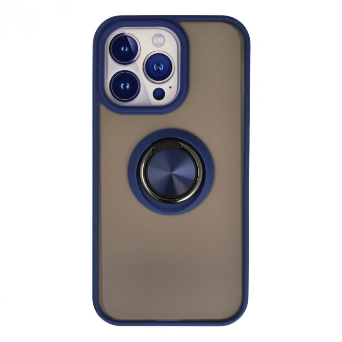 Apple İphone 15 Pro Max Kılıf Montreal Yüzüklü Silikon Kapak - Lacivert