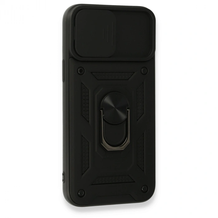 Apple İphone 15 Pro Max Kılıf Pars Lens Yüzüklü Silikon - Siyah