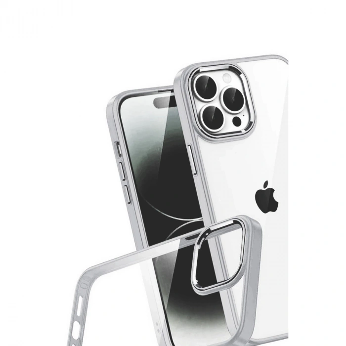 Apple İphone 15 Pro Max Razer Lensli Silikon - Gümüş