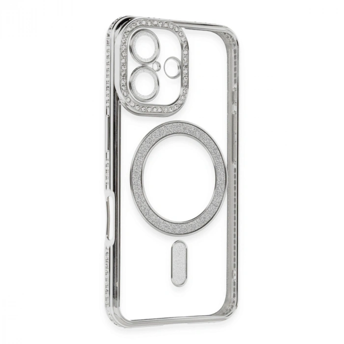 Apple İphone 16 Kılıf Joke Simli Magneticsafe Kılıf - Gümüş