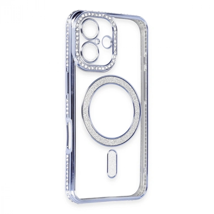 Apple İphone 16 Kılıf Joke Simli Magneticsafe Kılıf - Mavi