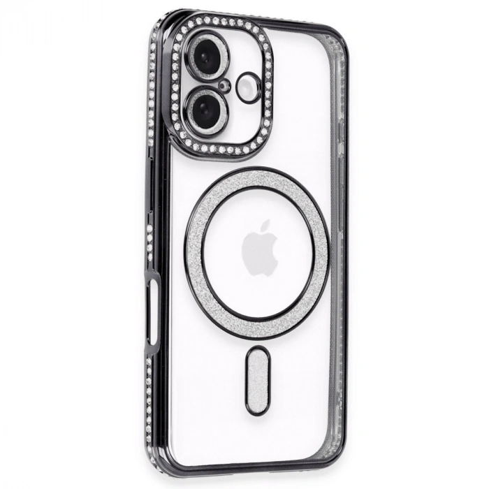 Apple İphone 16 Kılıf Joke Simli Magneticsafe Kılıf - Siyah