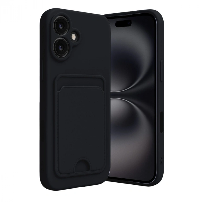 Apple İphone 16 Kılıf Kelvin Kartvizitli Silikon - Siyah