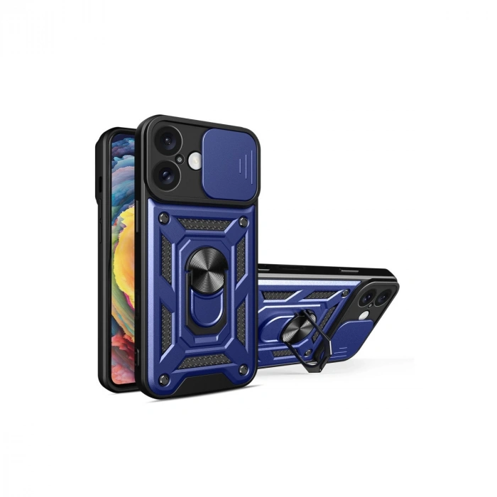 Apple İphone 16 Kılıf Pars Lens Yüzüklü Silikon - Lacivert