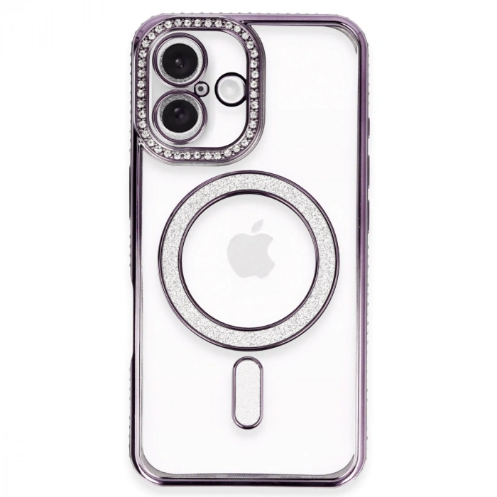 Apple İphone 16 Plus Kılıf Joke Simli Magneticsafe Kılıf - Derin Mor