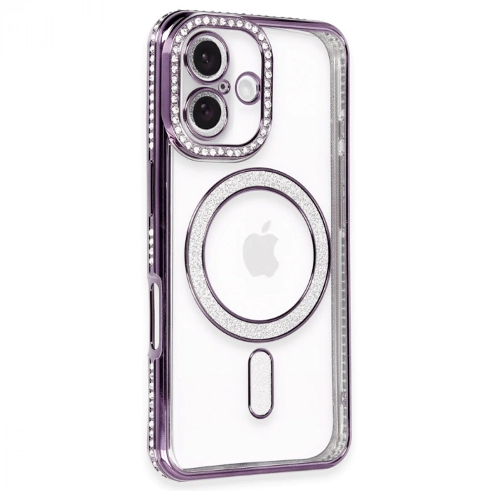 Apple İphone 16 Plus Kılıf Joke Simli Magneticsafe Kılıf - Derin Mor