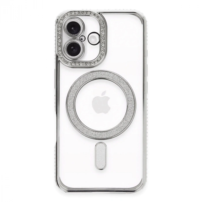 Apple İphone 16 Plus Kılıf Joke Simli Magneticsafe Kılıf - Gümüş