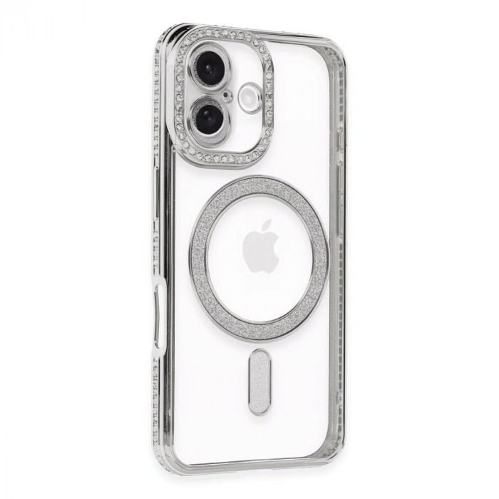 Apple İphone 16 Plus Kılıf Joke Simli Magneticsafe Kılıf - Gümüş