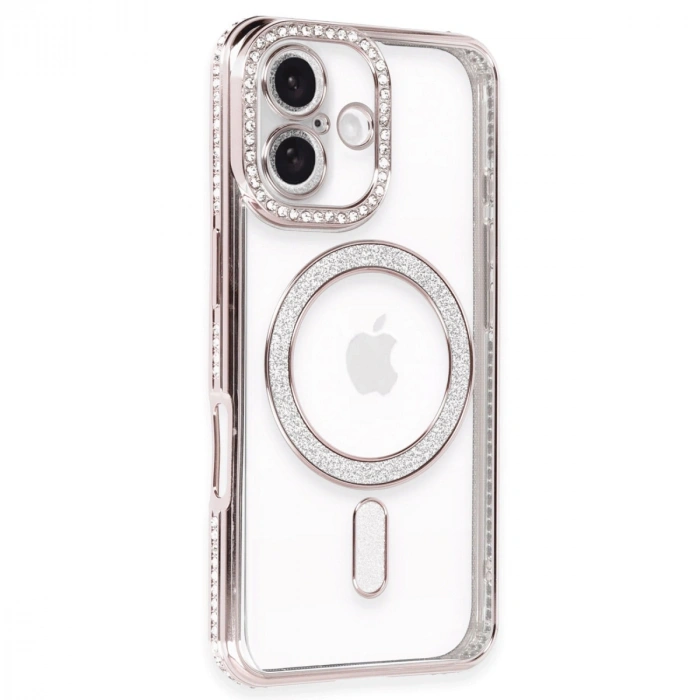 Apple İphone 16 Plus Kılıf Joke Simli Magneticsafe Kılıf - Pembe
