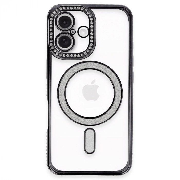 Apple İphone 16 Plus Kılıf Joke Simli Magneticsafe Kılıf - Siyah