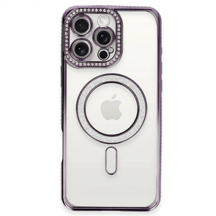 Apple İphone 16 Pro Kılıf Joke Simli Magneticsafe Kılıf - Derin Mor