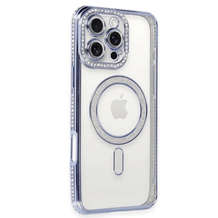 Apple İphone 16 Pro Kılıf Joke Simli Magneticsafe Kılıf - Mavi