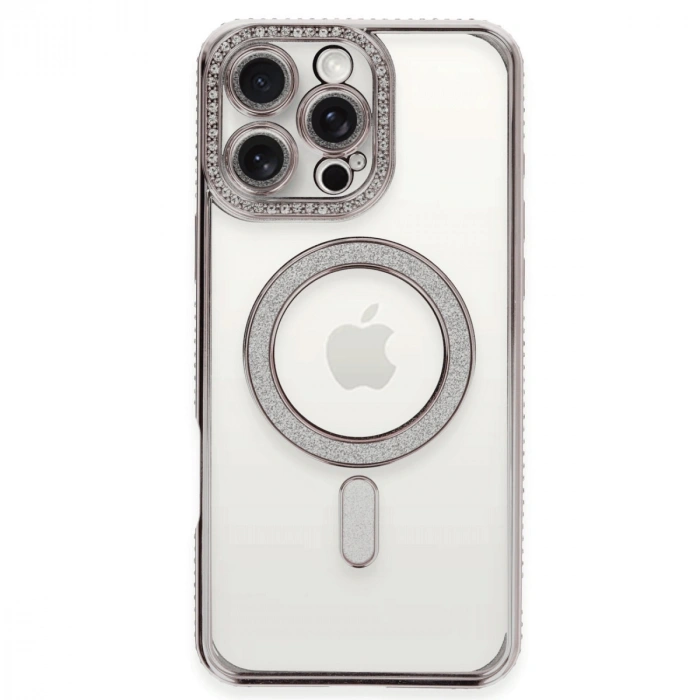 Apple İphone 16 Pro Kılıf Joke Simli Magneticsafe Kılıf - Pembe