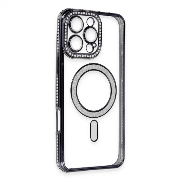 Apple İphone 16 Pro Kılıf Joke Simli Magneticsafe Kılıf - Siyah