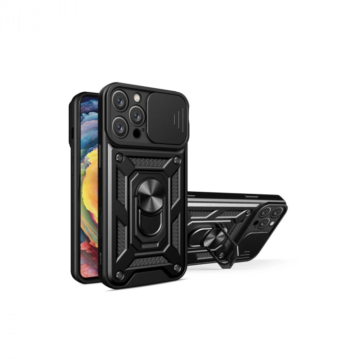 Apple İphone 16 Pro Kılıf Pars Lens Yüzüklü Silikon - Siyah
