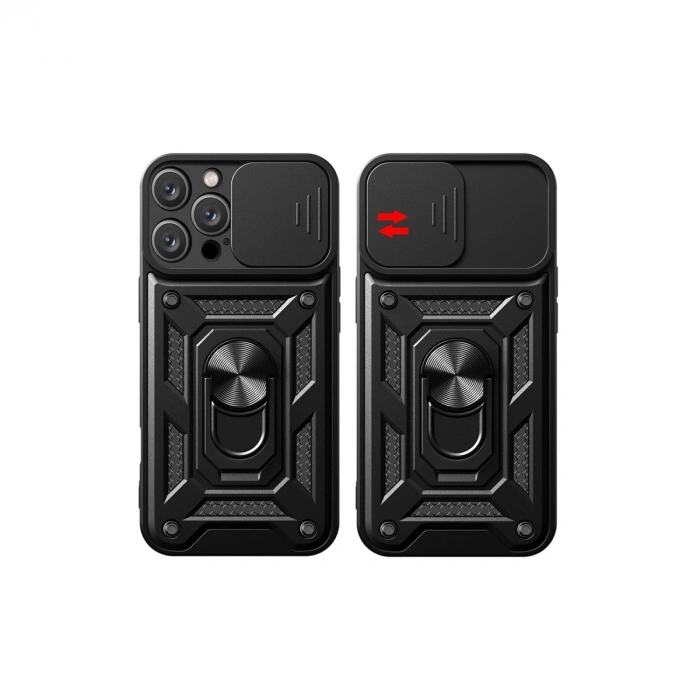 Apple İphone 16 Pro Kılıf Pars Lens Yüzüklü Silikon - Siyah