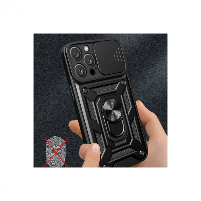 Apple İphone 16 Pro Kılıf Pars Lens Yüzüklü Silikon - Siyah