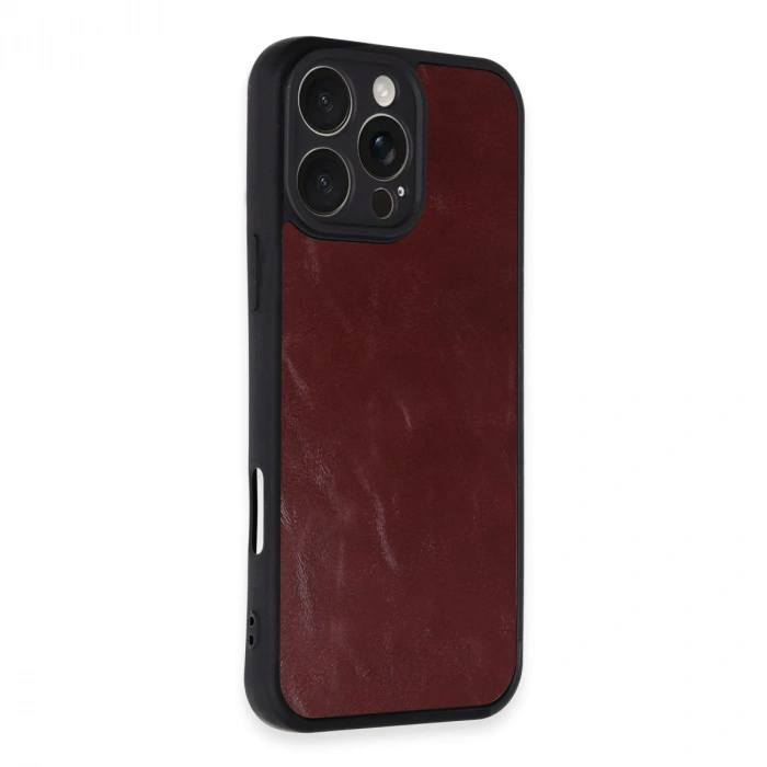 Apple İphone 16 Pro Max Kılıf Aras Deri Kapak - Bordo