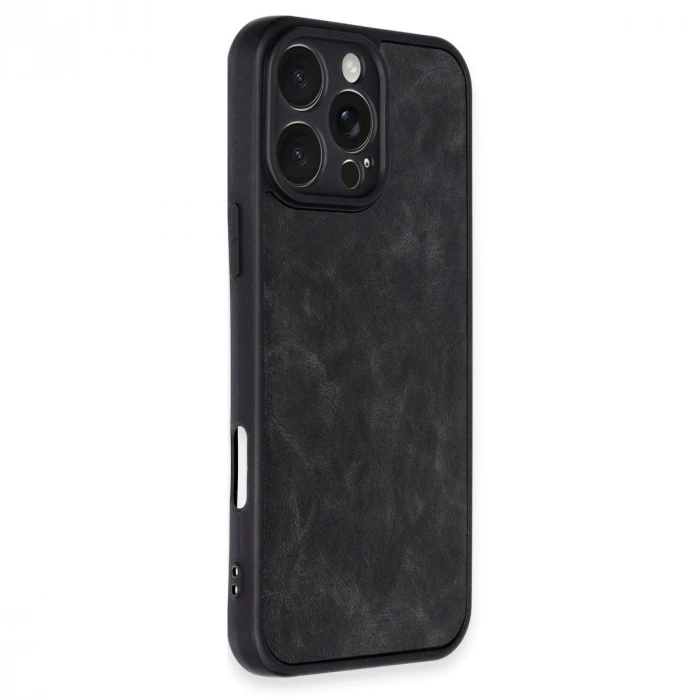 Apple İphone 16 Pro Max Kılıf Aras Deri Kapak - Siyah