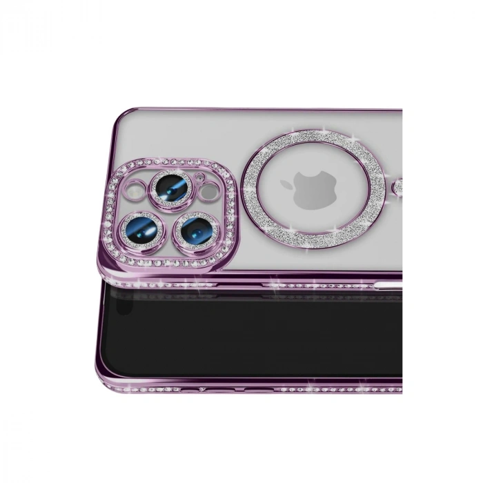 Apple İphone 16 Pro Max Kılıf Joke Simli Magneticsafe Kılıf - Derin Mor
