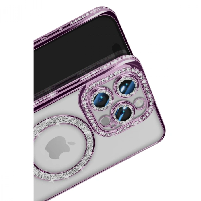 Apple İphone 16 Pro Max Kılıf Joke Simli Magneticsafe Kılıf - Derin Mor