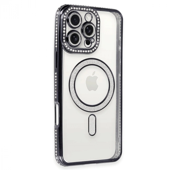 Apple İphone 16 Pro Max Kılıf Joke Simli Magneticsafe Kılıf - Gri