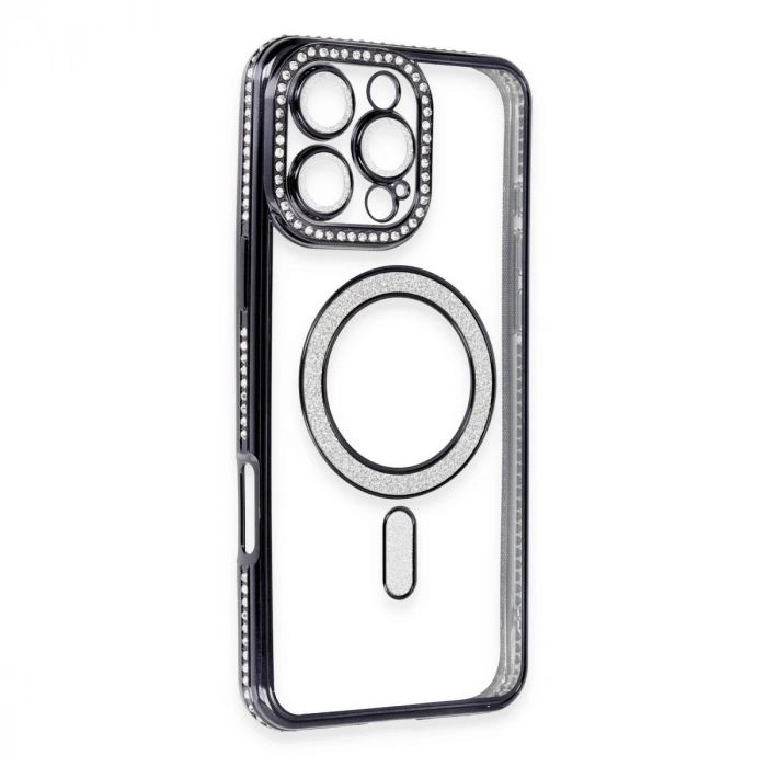 Apple İphone 16 Pro Max Kılıf Joke Simli Magneticsafe Kılıf - Gri