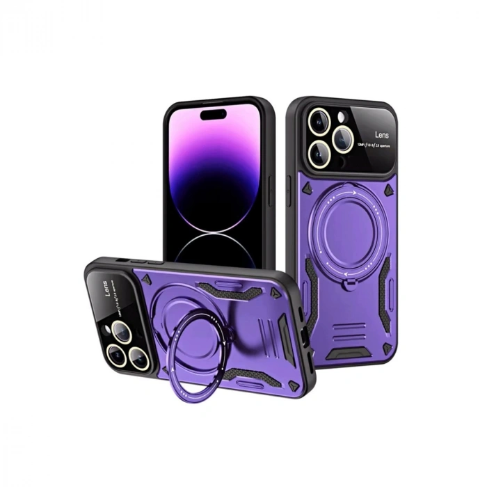 Apple İphone 16 Pro Max Kılıf Joy Lens Standlı Kapak - Mor