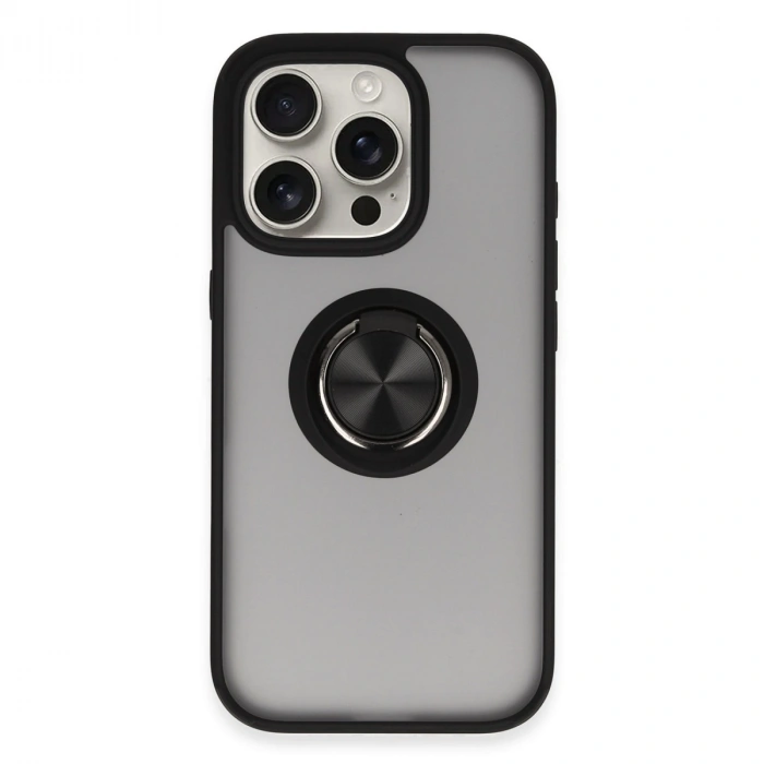 Apple İphone 16 Pro Max Kılıf Montreal Yüzüklü Silikon Kapak - Siyah