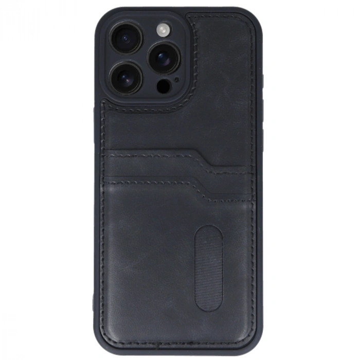 Apple İphone 16 Pro Max Kılıf Sara Kartvizitli Deri Kılıf - Siyah
