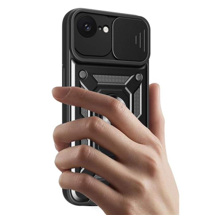 Apple İphone 16e Kılıf Pars Lens Yüzüklü Silikon - Kırmızı