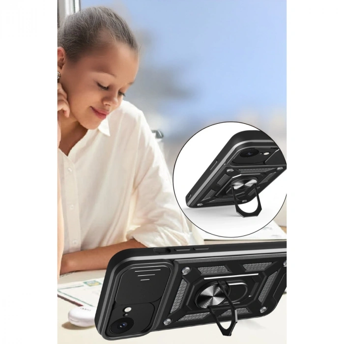 Apple İphone 16e Kılıf Pars Lens Yüzüklü Silikon - Kırmızı